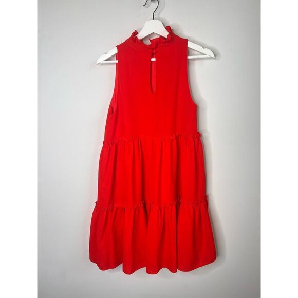 Elliatt Sonnet Ruffled Mock Neck Tiered A-Line Dress Poppy Red Womens Size Small - Picture 4 of 12